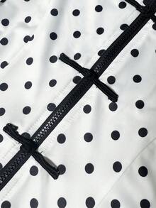 SHEIN Teen Girl Polka Dot Patchwork Casual Daily Long Sleeve Jacket - Black and White - View 4