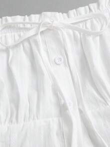 Sweetra Sweet White Cotton Shirt For Women, Casual Top With Ruffled Hem For Autumn, Ideal For Vacations And Dates - White - View 3
