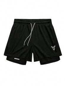 Gym Rark Men's Drawstring Waist Double Layer Sports Shorts - Black - View 3