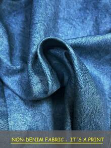 Glimmora Gaun Liburan Wanita Efek Denim dengan Saku Kancing Tunggal - Biru - View 4