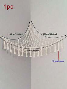 SHEIN 1 件波西米亚风毛绒动物玩具吊床 Macrame 大号转角网格玩具收纳挂墙玩具收纳架适用于卧室装饰，奶油色（不含灯串）39.4 英寸 X 39.4 英寸 X 59 英寸 - 白色 - 查看 8