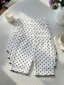 SHEIN 青少年女孩波點休閒百搭日常穿著緊身內搭褲 - 白色 - 查看 1