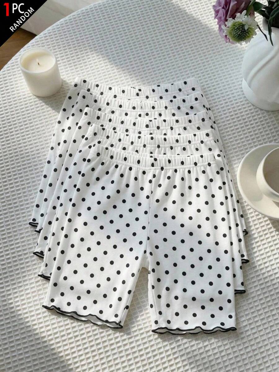 SHEIN 青少年女孩波點休閒百搭日常穿著緊身內搭褲 - 白色 - 查看 1