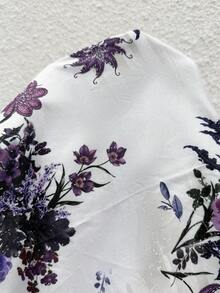 SHEIN Clasi 大尺碼女款花卉印花連帽休閒日常長袖外套 - 紫色 - 查看 9