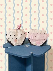 Joivida 1Pc Polka Dot Mesh Underwear Shaped Storage Bag, Apricot/Pink, Multifunctional Storage Bag, Mini Lipstick Bag, Mini Makeup Bag, Easy To Carry - Multicolor - View 1