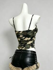 INAWLY Summer Fashion Camouflage Lace Patchwork Spaghetti Strap Camisole - Multicolor - View 2