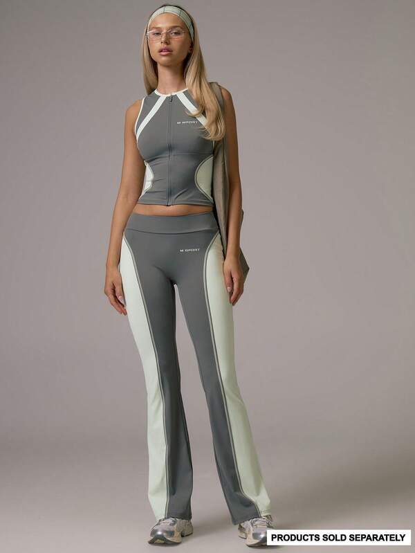 Musera Sport Contrast Colour Blocked Side Detail Flared Active Coord Leggings Gym Pilates Daily Running