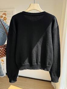Comfortcana Plus Size Casual Versatile Solid Color Cardigan Winter - Black - View 2
