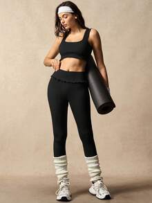 VARSIVA Women's Solid Color Backless Tank Top And Leggings Sports Set - Black - View 10