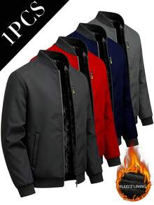 Manfinity Homme Men's Thermal Lined Long Sleeve Zipper Jacket With Pockets, Holiday Gift - Black - View 2