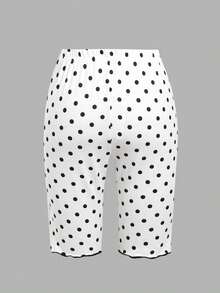 SHEIN 青少年女孩波點休閒百搭日常穿著緊身內搭褲 - 白色 - 查看 2