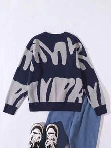 Cardigan Rajut Jacquard Minimalis Lengan Panjang untuk Anak Laki-Laki - Biru - View 2