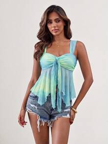 SHEIN ICON 女款不對稱網紗下擺背心 - 彩色 - 查看 13