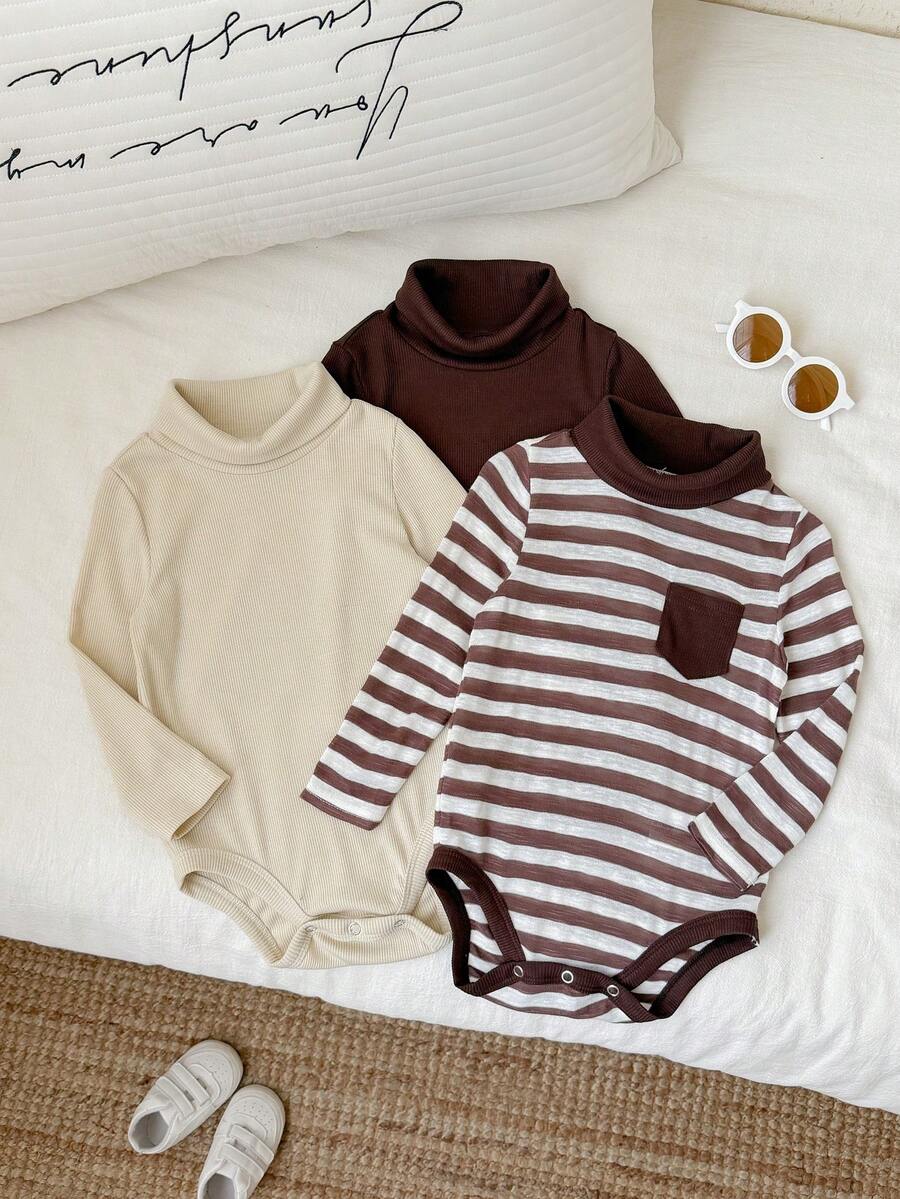 SHEIN 3PCS Baby Boys Bodysuits - Brown - View 1