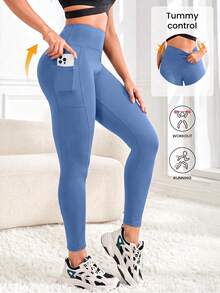Easithlete Easithlete High Waist Yoga Legging  With Pockets, Tummy Control Workout Running Yoga Leggings For Women Gym Running Blue Summer - Mauve Purple - View 1