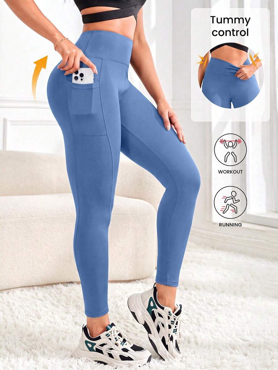 Easithlete Easithlete High Waist Yoga Legging With Pockets, Tummy Control Workout Running Yoga Leggings For Women Gym Running Blue Summer - Mauve Purple - View 1