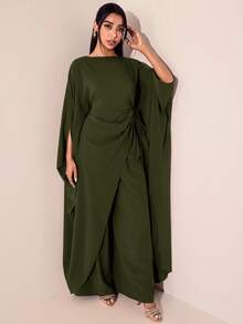 Veilorie Women's Drawstring Tie Long Robe And Loose Pants Arabic Costume Set - Army Green - View 5