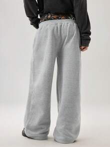 Men's Minimalist Double Layer Waist Casual Sweatpants, Daily Wear - Grey - View 2