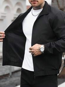 Manfinity CasualCool 1件男士成熟休閒夾克外套，通勤百搭，時尚舒適，男友禮物、丈夫禮物、週年紀念禮物 - 黑色 - 查看 7