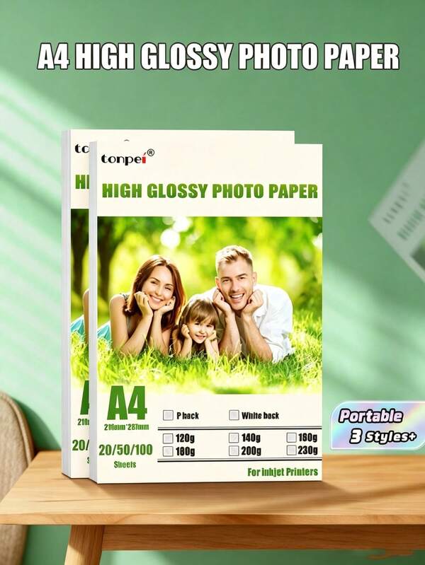 Tonpei A4 50sheets 180g 200g 230g High Glossy Photo Paper Single Side Coated Printing P-Back By Inkjet Printer
