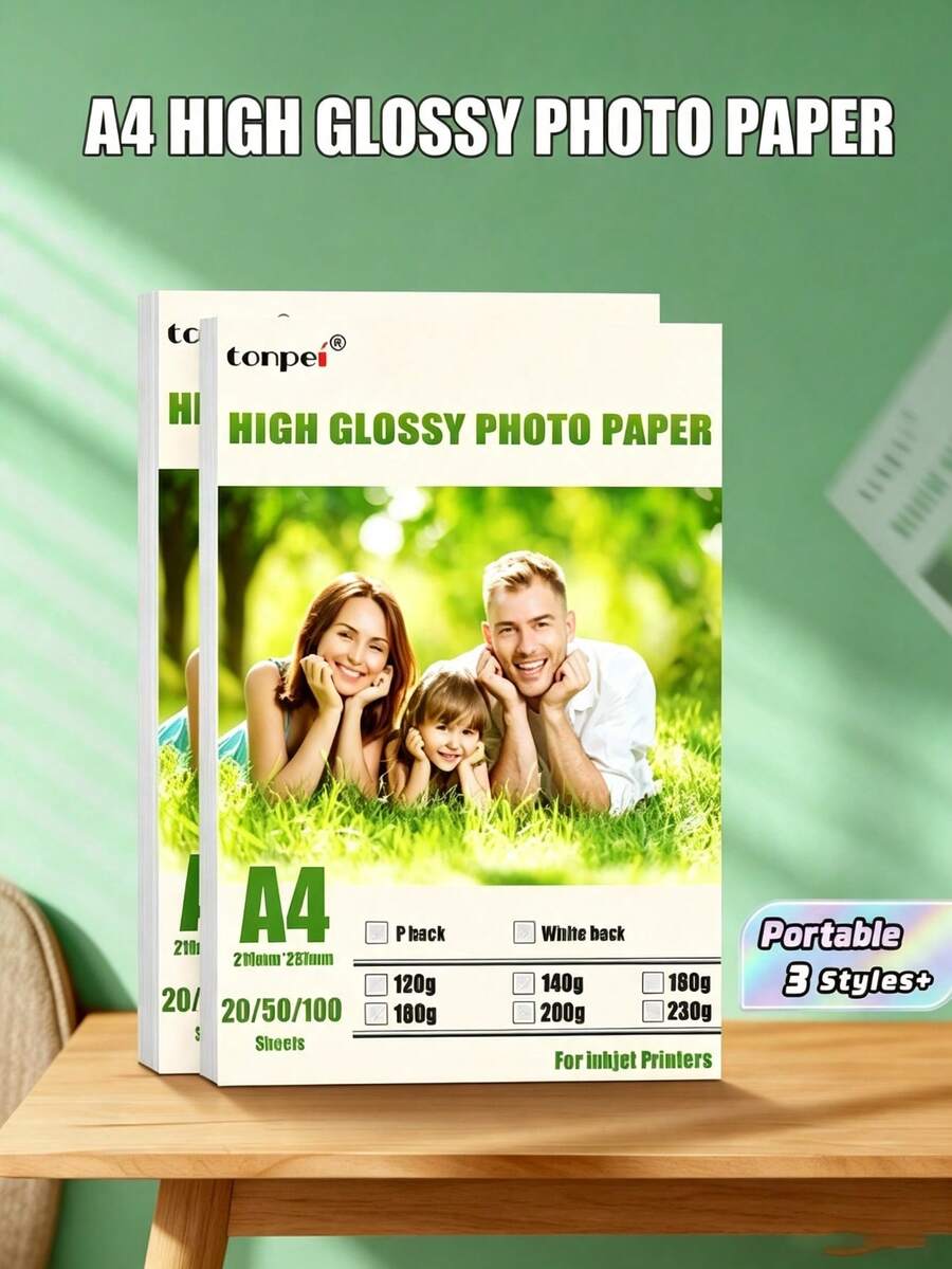 Tonpei A4 50sheets 180g 200g 230g High Glossy Photo Paper Single Side Coated Printing P-Back By Inkjet Printer