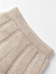 SHEIN Women's Autumn Winter Minimalist Elegant Beige Semi-High Neck Ribbed Knit Raglan Sleeve Sweater Wide Leg Pants 2 Pieces Set For Daily Commute, Casual - Apricot - View 6