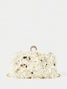SHECARRY Ladies Fashionable Elegant Simple Apricot Plush Gold Sequins Handbag, Party Dance Dating Banquet Wedding - Gold - View 3