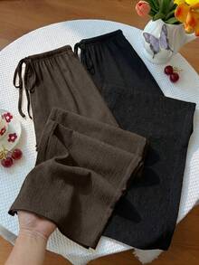Resyla Plus Size 2 Packs Wide-Leg Textured Versatile Vacation Casual University Pants Y2K - Multicolor - View 1