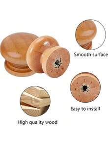 Mushroom Wood Knob Single Hole Cabinet Pull Round Solid Wood Drawer Handle For Furniture Wardrobe Cupboard Closet - Brown - View 2