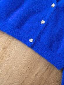 SHEIN Girls' Short V-Neck Cardigan Jacket, Autumn/Winter - Royal Blue - View 5