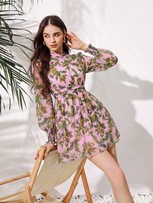 Aveloria Modichic 女款全印花燈籠袖洋裝 度假穿搭女裝 - 粉色 - 查看 7