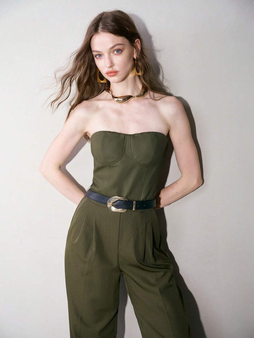 MOTF WOMEN'S PU PATCHWORK BANDEAU JUMPSUIT, AUTUMN/WINTER