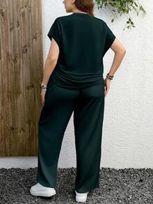 EMERY ROSE Casual Minimalist Leopard Print Plus Size 2 Pieces Set, Suitable For Summer - Dark Green - View 2