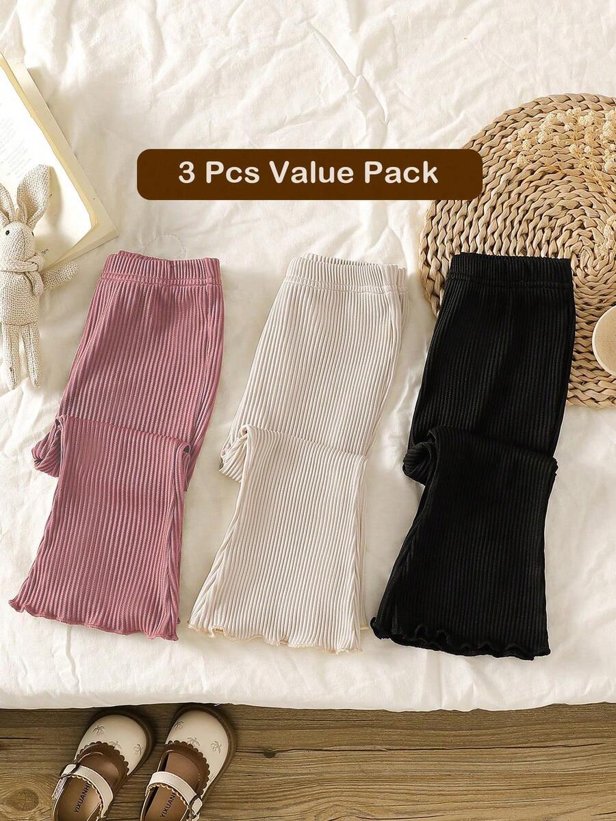 SHEIN Playful Pals 3pcs/Set Baby Girls Solid Color Long Pants, Simple & Fashionable, Suitable For Outings, Spring/Autumn, Comfortable & - Multicolor - View 1