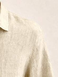 Manfinity Homme Plus Size Men's Solid Color Long Sleeve Single-Breasted Casual Shirt - Khaki - View 3