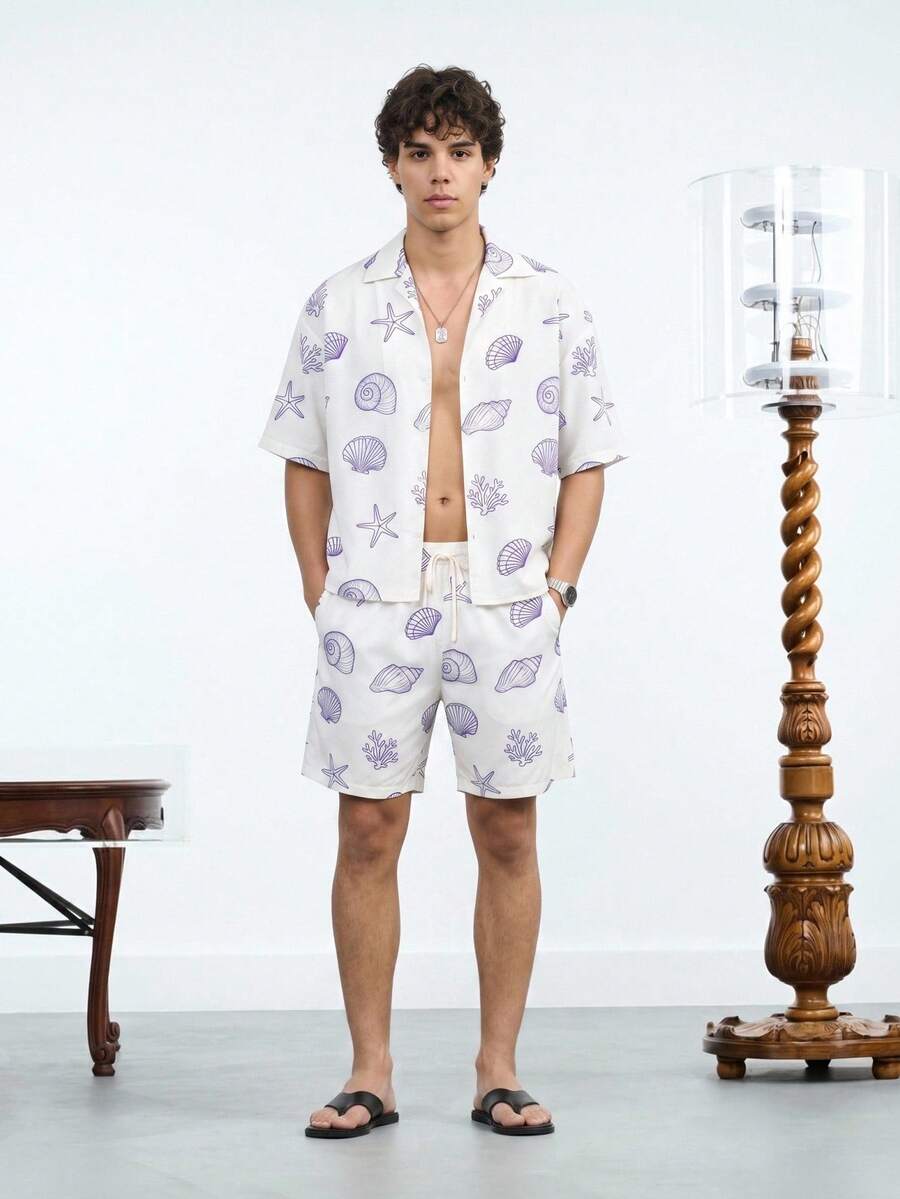 NORVETH 男士夏季时尚数码图案服装 - 藍色 - 查看 1
