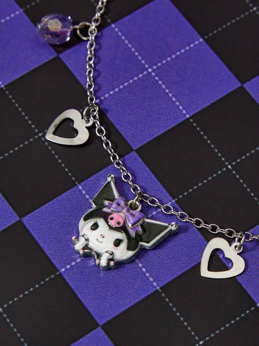 HELLO KITTY AND FRIENDS | SHEIN Kalung Liontin Hati Motif Kartun Kreatif Baru, Desain Sambungan IP, Personalisasi yang Menawan, Sederhana dan Elegan, Dapat Juga Digunakan Sebagai Aksesori - Platinum - View 1