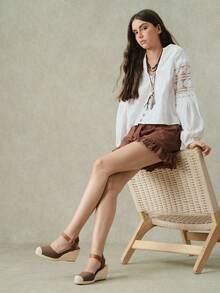 Styleloop 女款坡跟厚底鞋 波西米亞風 沙灘度假 西部風 夏日穿搭 旅行必備 - 咖啡棕 - 查看 6