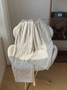 SHEIN Tall CURVE 大尺碼女款豹紋休閒傳統優雅日常居家約會正式長褲 全白款 秋季 - 白色 - 查看 2