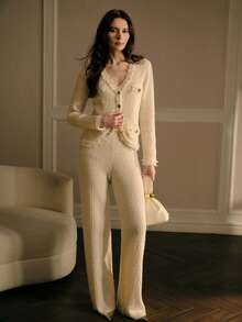 MOTF PREMIUM WOMEN'S V-NECK KNIT CARDIGAN AND PANTS SET, SOFT AND ELEGANT - White - View 6