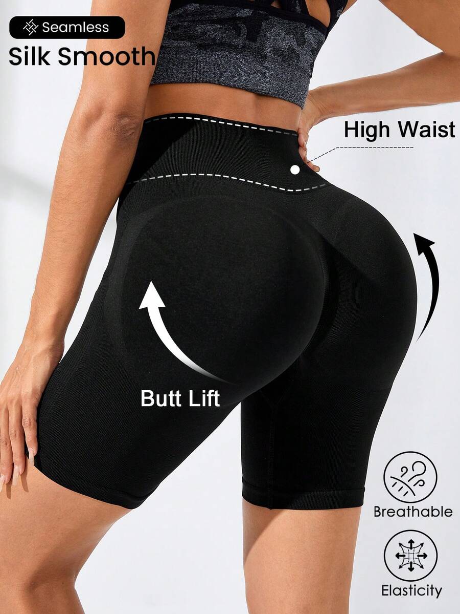 SHEIN Sports Wide Waistband Sports Shorts Legging ShortsWomen Sweat Short, Gym Short, Biker Short - Black - View 1