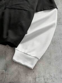 AXEPEAK Men's Colorblock Patchwork 2 In 1 Shirt - Black - View 5