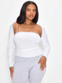 MUSERA Plus Size White Layered Square Neck Long Sleeve Top Spring Summer Casual Everyday Day Outfit Going Out - Multicolor - View 1