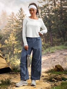Exploreva Women's Outdoor Long Sleeve White Half-Open Collar T-Shirt - White - View 7