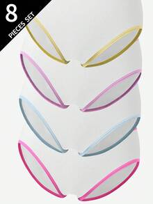 SHEIN 青少年女孩純色黑白灰藍簡約棉質舒適柔軟8入三角內褲 - 白色 - 查看 5