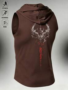 Acti Log Men's Letter Print Hooded Sports Tank Top - Brown - View 2