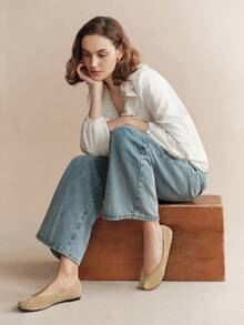 Rosivie WomenShoes Camel Round Toe Split Toe Flat Shoes Classic Retro Tabi Casual Commuter Street Style Cute - Camel - View 3
