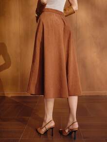MOTF PREMIUM WOMEN'S AUTUMN/WINTER CORDUROY SOLID COLOR FOLD PLEATED SKIRT - Brown - View 6