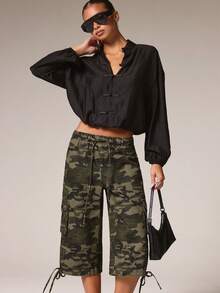Athîral Women's Casual Elegant Stand Collar Black Solid Color New Chinese Style Oriental Long Sleeve Loose Fit Jacket Dating Dinner Everyday Autumn - Black - View 5