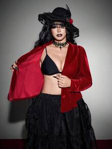 Whyspr Spring/Autumn/Winter Red Button Velvet Fabric High-End Romantic Sexy Elegant Exquisite Fashion Design Niche Design Deep V-Neck New Must-Have Daily Wear Plus Size Women's Jacket Halloween Gothic Style - Red - View 7